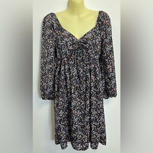 CHELSEA28 Babydoll Puff Sleeve Navy Floral Mini Dress Size S